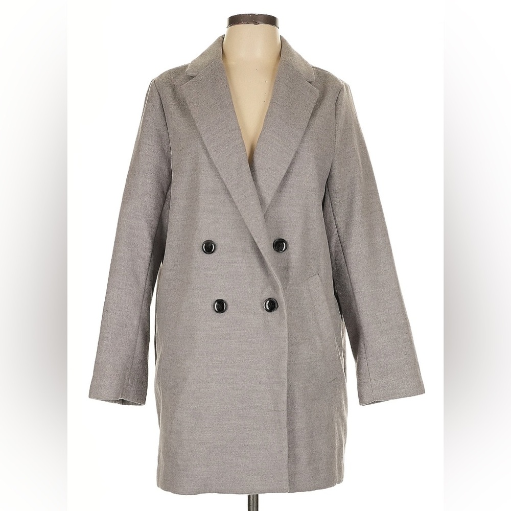 H&M - Double Breasted Coat in Light Grey - Size 2